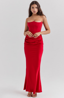 Maisy | Satin Maxi – Strapless Corset Draped Skirt Formal Wedding Guest Dress