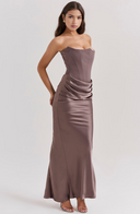 Maisy | Satin Maxi – Strapless Corset Draped Skirt Formal Wedding Guest Dress