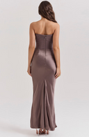 Maisy | Satin Maxi – Strapless Corset Draped Skirt Formal Wedding Guest Dress