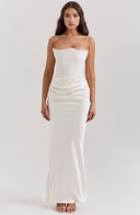 Maisy | Satin Maxi – Strapless Corset Draped Skirt Formal Wedding Guest Dress