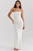 Maisy | Satin Maxi – Strapless Corset Draped Skirt Formal Wedding Guest Dress