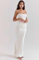 Maisy | Satin Maxi – Strapless Corset Draped Skirt Formal Wedding Guest Dress