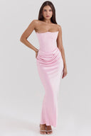 Maisy | Satin Maxi – Strapless Corset Draped Skirt Formal Wedding Guest Dress