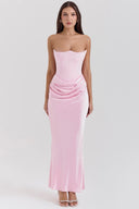 Maisy | Satin Maxi – Strapless Corset Draped Skirt Formal Wedding Guest Dress