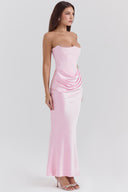 Maisy | Satin Maxi – Strapless Corset Draped Skirt Formal Wedding Guest Dress