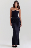 Maisy | Satin Maxi – Strapless Corset Draped Skirt Formal Wedding Guest Dress