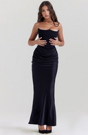 Maisy | Satin Maxi – Strapless Corset Draped Skirt Formal Wedding Guest Dress