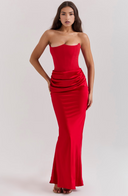 Maisy | Satin Maxi – Strapless Corset Draped Skirt Formal Wedding Guest Dress