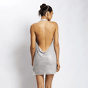 Makenzie | Rhinestone Mini Dress – Party Halter Cowl Neck Open Back Draped Front