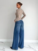 Malaysia | Ribbed Cutout Knit Top – Casual Long Sleeve Draped Buckle Front