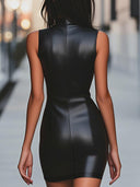 Maleah | Glossy Mini Dress – Evening Stand Collar Sleeveless Front Notch