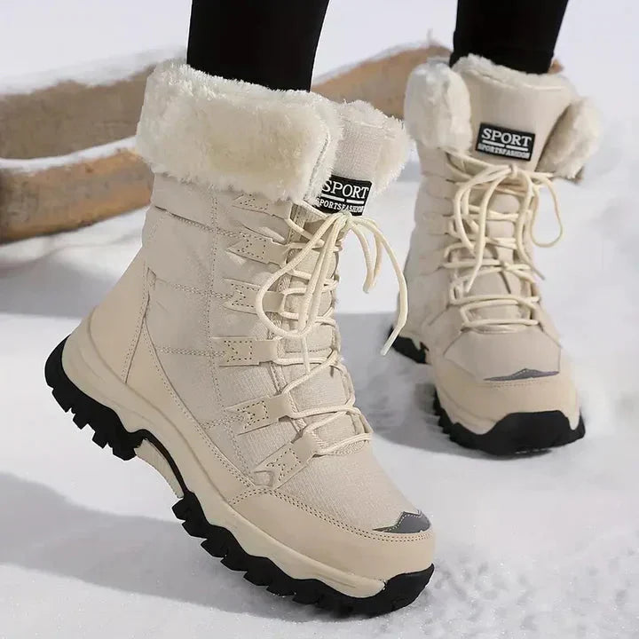 Malia | Mid Calf Winter Boots – Outdoor Lace Up Lug Sole Plush Cuff