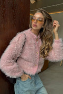 Mallorie | Cropped Fuzzy Cardigan – Everyday Crew Neck Button Front Long Sleeve