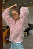 Mallorie | Cropped Fuzzy Cardigan – Everyday Crew Neck Button Front Long Sleeve