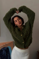 Mallorie | Cropped Fuzzy Cardigan – Everyday Crew Neck Button Front Long Sleeve