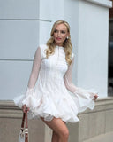 Mandy | Chiffon Mini – Round Neck Button Front Ruffle Cuff Party Occasion Dress