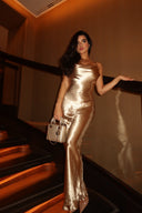 Marcianne | Satin Maxi Dress – Evening Cowl Neck Thin Straps Open Tie Back