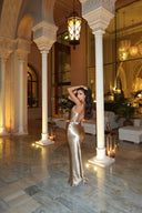 Marcianne | Satin Maxi Dress – Evening Cowl Neck Thin Straps Open Tie Back