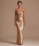 Marcianne | Satin Maxi Dress – Evening Cowl Neck Thin Straps Open Tie Back
