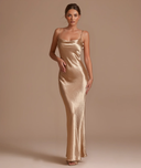 Marcianne | Satin Maxi Dress – Evening Cowl Neck Thin Straps Open Tie Back