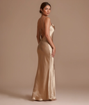 Marcianne | Satin Maxi Dress – Evening Cowl Neck Thin Straps Open Tie Back