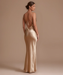 Marcianne | Satin Maxi Dress – Evening Cowl Neck Thin Straps Open Tie Back