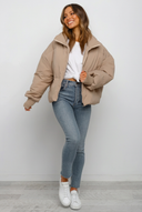 Marcy | Cropped Puffer Jacket – Winter Funnel Neck Zip Front Ribbed Cuffs