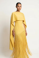 Mariah | Cape Fringe Maxi Dress – Round Neck Sleeveless Evening Gown