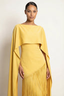 Mariah | Cape Fringe Maxi Dress – Round Neck Sleeveless Evening Gown