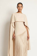 Mariah | Cape Fringe Maxi Dress – Round Neck Sleeveless Evening Gown