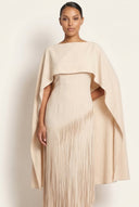Mariah | Cape Fringe Maxi Dress – Round Neck Sleeveless Evening Gown