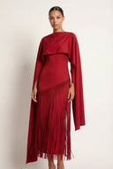 Mariah | Cape Fringe Maxi Dress – Round Neck Sleeveless Evening Gown