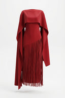 Mariah | Cape Fringe Maxi Dress – Round Neck Sleeveless Evening Gown
