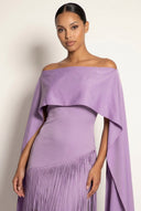 Mariah | Cape Fringe Maxi Dress – Round Neck Sleeveless Evening Gown