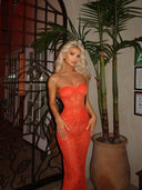 Maribel |  Lace Strapless Midi – Sweetheart Neck Sheer Bodycon Evening Summer  Dress