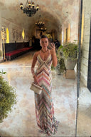 Marie | Crochet Maxi – V-Neck Spaghetti Strap Chevron Open Back Summer Dress