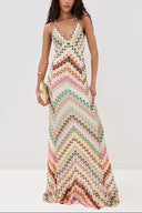 Marie | Crochet Maxi – V-Neck Spaghetti Strap Chevron Open Back Summer Dress