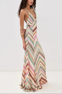 Marie | Crochet Maxi – V-Neck Spaghetti Strap Chevron Open Back Summer Dress