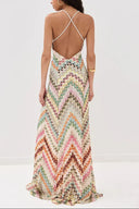 Marie | Crochet Maxi – V-Neck Spaghetti Strap Chevron Open Back Summer Dress