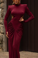 Mariela | Ruched Maxi Dress – Evening High Neck Long Sleeve Side Cutouts