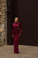Mariela | Ruched Maxi Dress – Evening High Neck Long Sleeve Side Cutouts