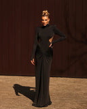 Mariela | Ruched Maxi Dress – Evening High Neck Long Sleeve Side Cutouts