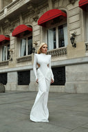 Mariela | Ruched Maxi Dress – Evening High Neck Long Sleeve Side Cutouts