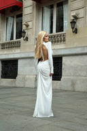 Mariela | Ruched Maxi Dress – Evening High Neck Long Sleeve Side Cutouts