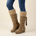 Marielle | Mid Calf Winter Boots – Casual Wedge Heel Buckle Strap Plush Cuff