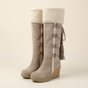 Marielle | Mid Calf Winter Boots – Casual Wedge Heel Buckle Strap Plush Cuff