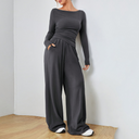 Marisa | Two Piece Set – Casual Boat Neck Long Sleeve Wide Leg Pants