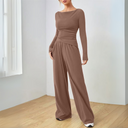 Marisa | Two Piece Set – Casual Boat Neck Long Sleeve Wide Leg Pants