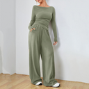 Marisa | Two Piece Set – Casual Boat Neck Long Sleeve Wide Leg Pants