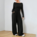 Marisa | Two Piece Set – Casual Boat Neck Long Sleeve Wide Leg Pants